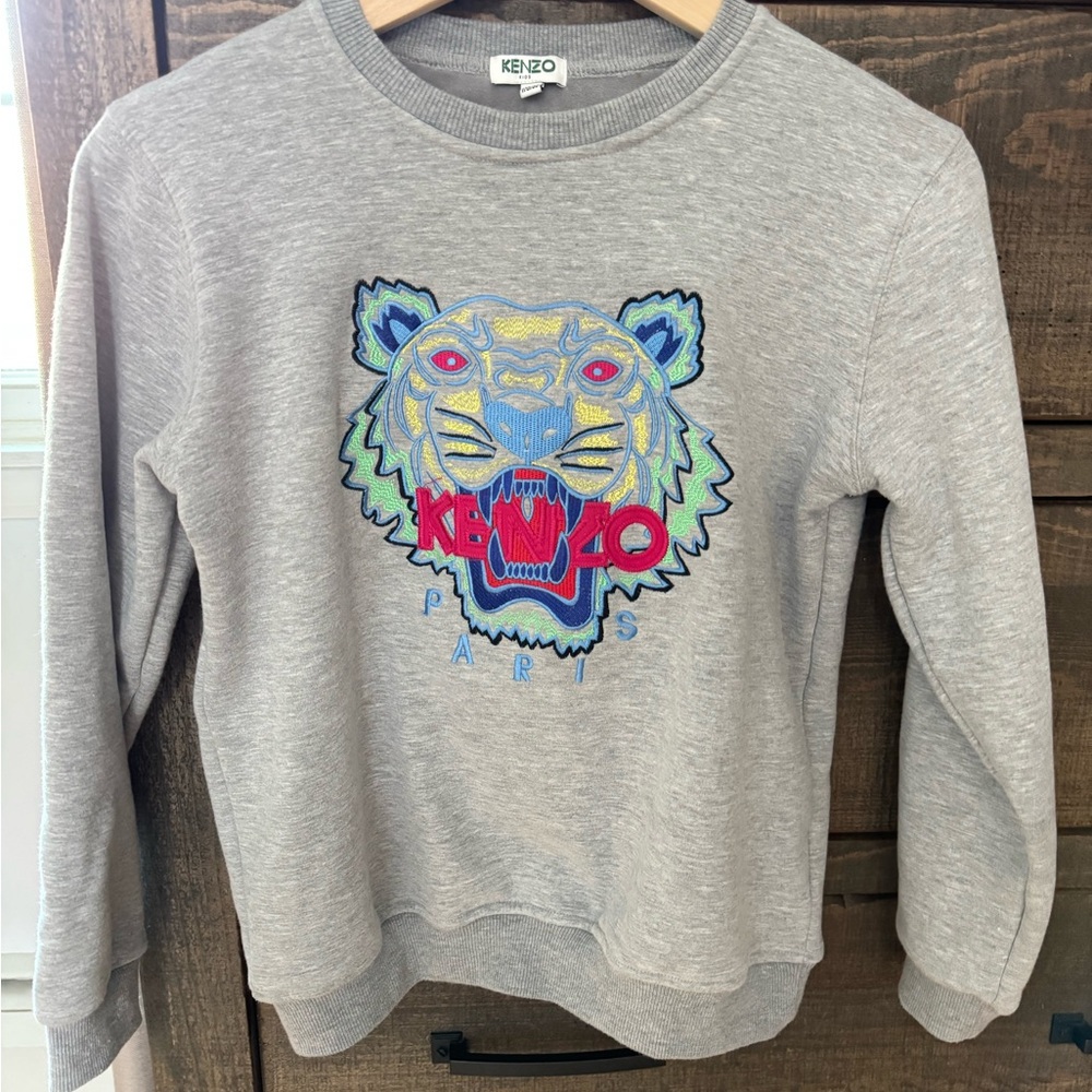 Kenzo Kids Light Gray Sweatshirt with Colorful Tiger